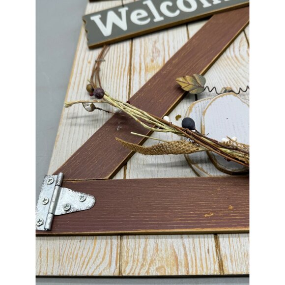 Rustic Autumn Welcome Sign With Pumpkin & Leaf Design fall 10x16" barn door READ - Picture 6 of 7
